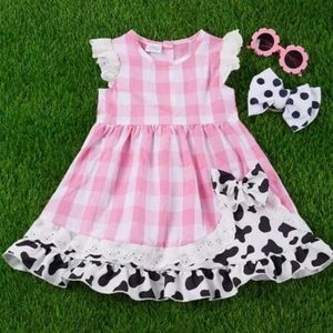 Pink checkered dress w cow print accents